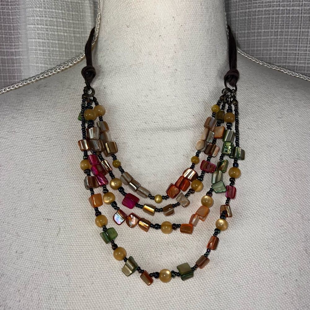 Multi-colored Abalone Mother of Pearl Multi-Strained Necklace Boho Nacre Beachy